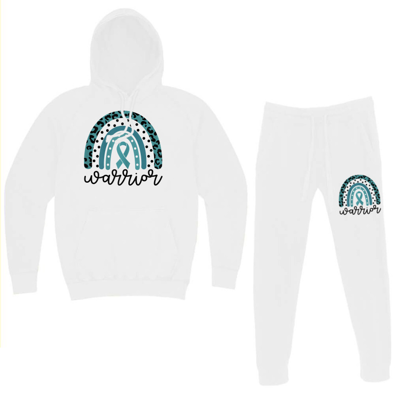 Womens Warrior Cute Teal Rainbow Graphic Ovarian Cancer Awareness T Sh Hoodie & Jogger Set | Artistshot