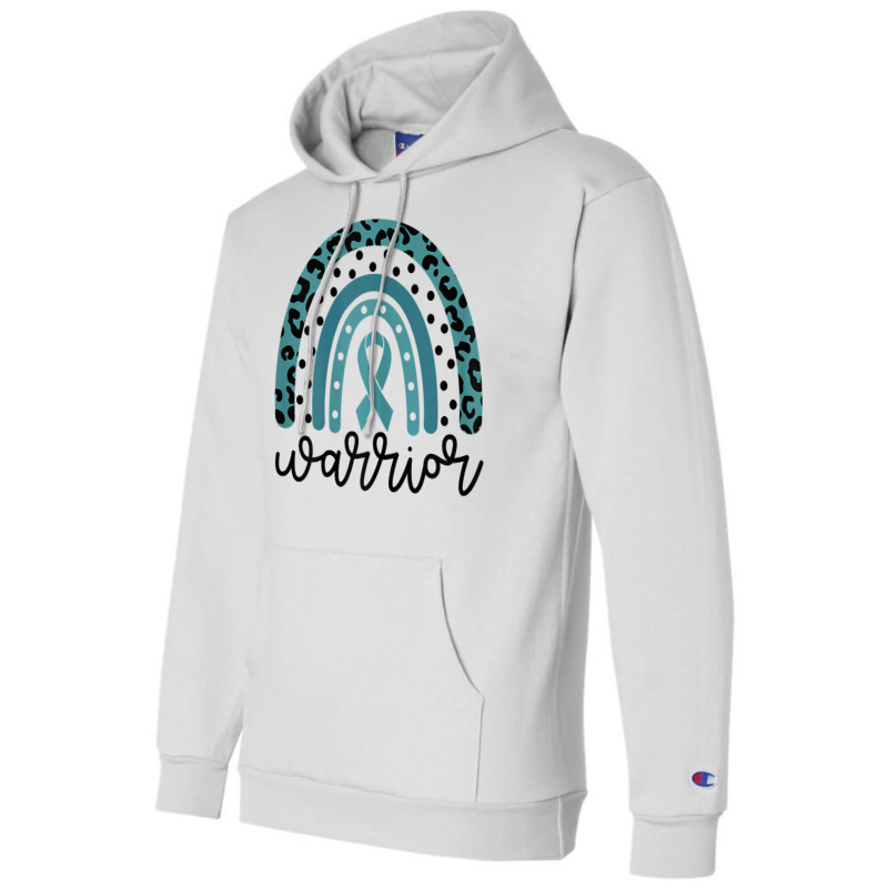 Womens Warrior Cute Teal Rainbow Graphic Ovarian Cancer Awareness T Sh Champion Hoodie | Artistshot