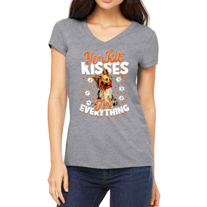 Yorkie Kisses Fix Everything   Yorkshire Terrier T Shirt Women's V-Neck T-Shirt by haylesfshiltsxd1 | Artistshot