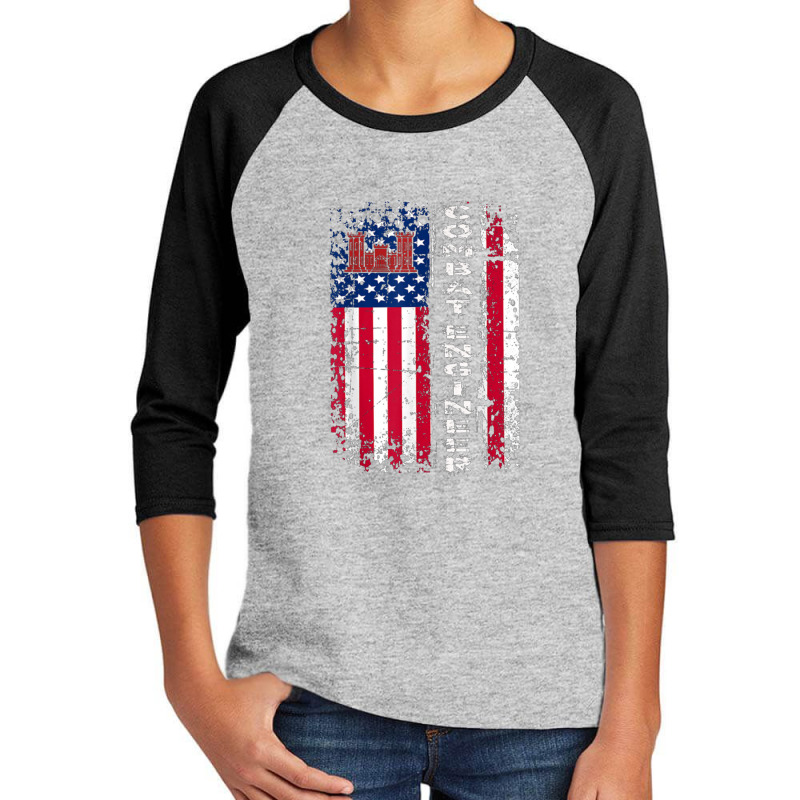 Combat Engineer Distressed American Flag   U.s. Military Youth 3/4 Sleeve by daniellepaine | Artistshot