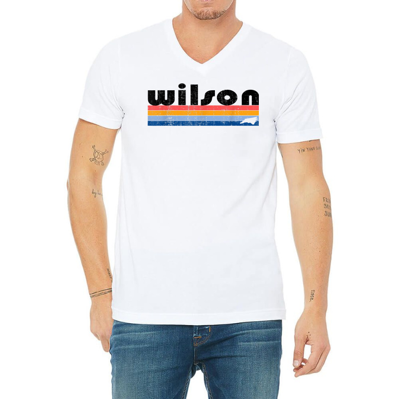 Custom Vintage 80s Style Wilson Nc T Shirt V neck Tee By Cm arts