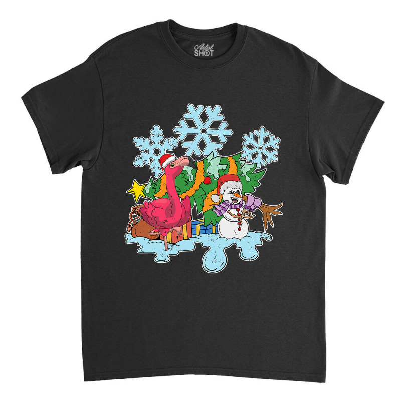 Flamingo Tropical Christmas Zoo Animal Exotic Bird Snowman Snowflake F Classic T-shirt by permad | Artistshot