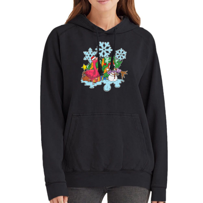 Flamingo Tropical Christmas Zoo Animal Exotic Bird Snowman Snowflake F Vintage Hoodie by permad | Artistshot