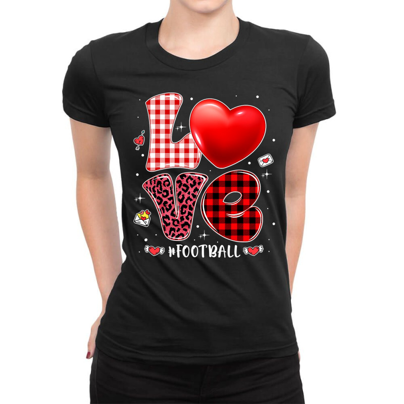 American Football Valentines Hearts Love Football Leopard Buffalo Plai Ladies Fitted T-Shirt by permad | Artistshot