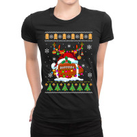 Football Football Ball Reindeer Santa Hat Ugly Sweater Xmas Lights 120 Ladies Fitted T-shirt | Artistshot