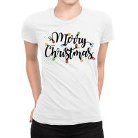 Merry Christmas Xmas Snow Holiday Santa Face Light Up T Shirt Ladies Fitted T-shirt | Artistshot