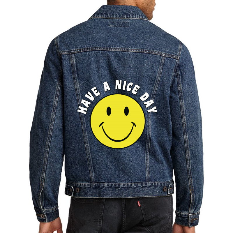 Retro Have A Nice Day Smile Happy Face Men Denim Jacket | Artistshot