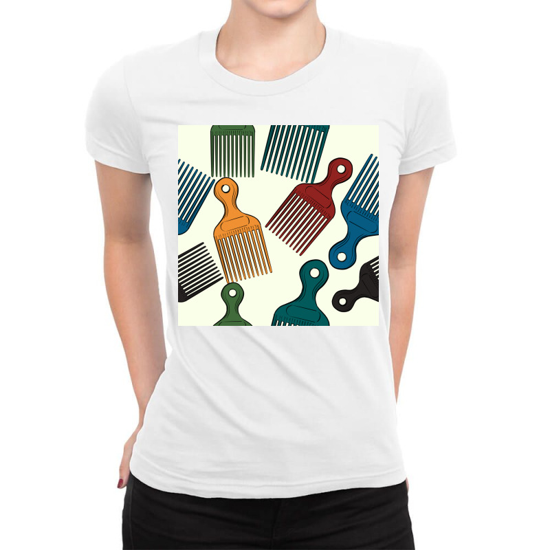 Afro Combs Seamless Patterns Ladies Fitted T-shirt | Artistshot