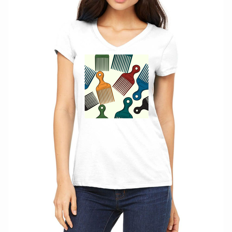 Afro Combs Seamless Patterns Women's V-neck T-shirt | Artistshot