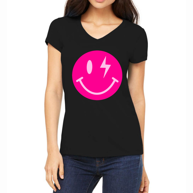 Lightning Bolt Smiley Face Women's V-Neck T-Shirt by ardylanda | Artistshot