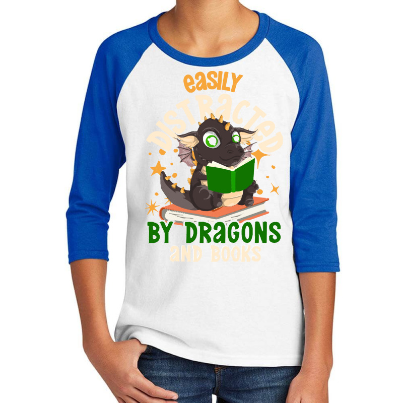 Book Dragon T  Shirt Magical Animal Funny Book Lover Reader Cute Book Youth 3/4 Sleeve by jaylinconsidine282 | Artistshot