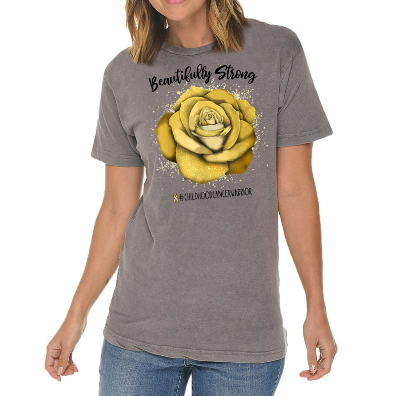 Beautifully Strong Childhood Cancer Warrior Rose T Shirt Vintage T-shirt | Artistshot