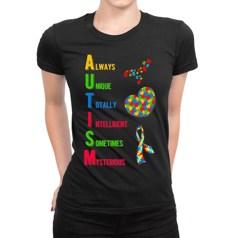 Autism Awareness Autism Acronym And Puzzle Piece Ladies Fitted T-Shirt by LindsayYuh | Artistshot