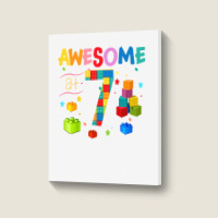 Kids Awesome 7 Year Old Building Blocks Bricks 7th Birthday Boy T Shir Portrait Canvas Print | Artistshot