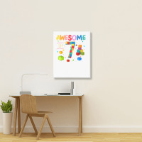 Kids Awesome 7 Year Old Building Blocks Bricks 7th Birthday Boy T Shir Portrait Canvas Print | Artistshot