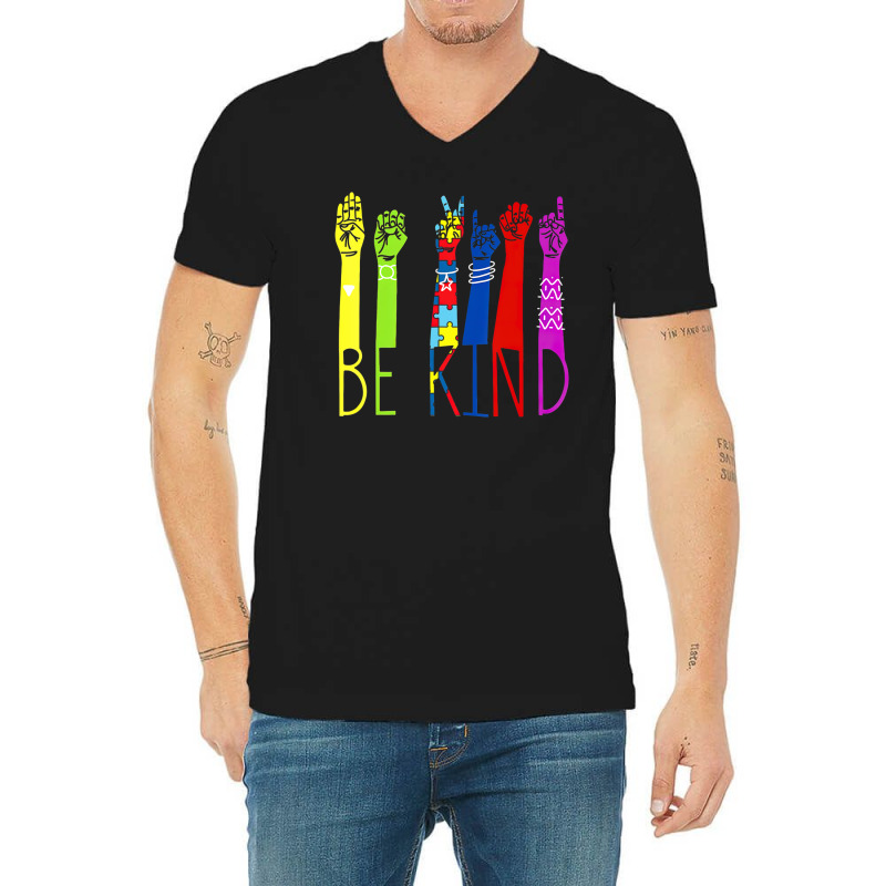 Autism Awareness Be Kind Sign Language Hand Talking Teachers V-Neck Tee by LindsayYuh | Artistshot