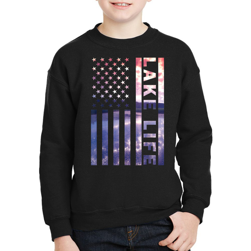 Lake Life American Flag Dock Sunset Wakeboarder Power Boat T Shirt Youth Sweatshirt | Artistshot