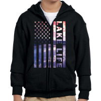 Lake Life American Flag Dock Sunset Wakeboarder Power Boat T Shirt Youth Zipper Hoodie | Artistshot