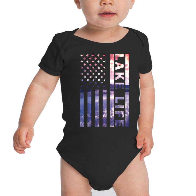 Lake Life American Flag Dock Sunset Wakeboarder Power Boat T Shirt Baby Bodysuit | Artistshot