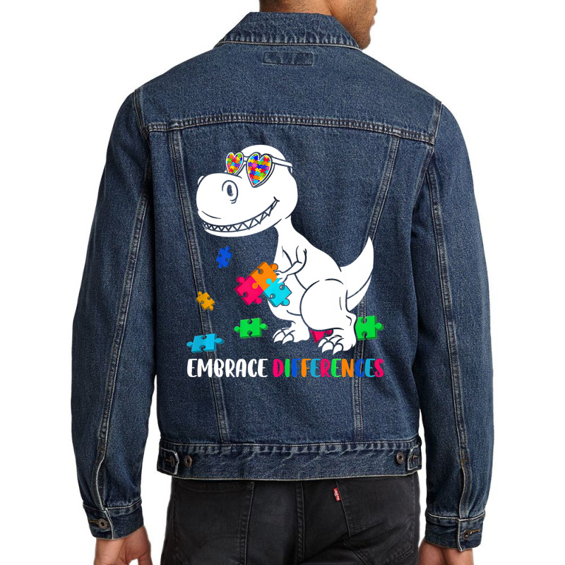 Dinosaur Puzzle Piece Autism Awareness Men Denim Jacket | Artistshot