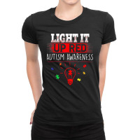 Light It Up Red Puzzle Piece Autism Awareness Ladies Fitted T-shirt | Artistshot