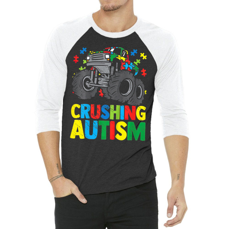 Monster Truck Crushing Austim Autism Awareness 3/4 Sleeve Shirt by LeiThompson | Artistshot