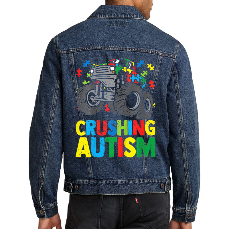 Monster Truck Crushing Austim Autism Awareness Men Denim Jacket by LeiThompson | Artistshot