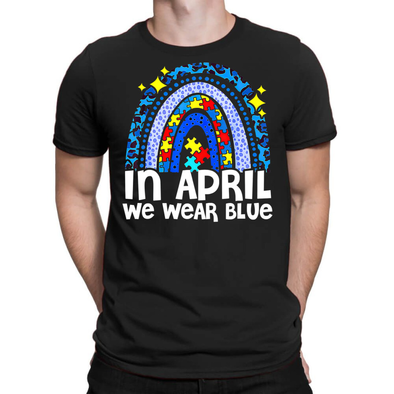 In April We Wear Blue Autism Awareness Rainbow Puzzle Love T-shirt | Artistshot