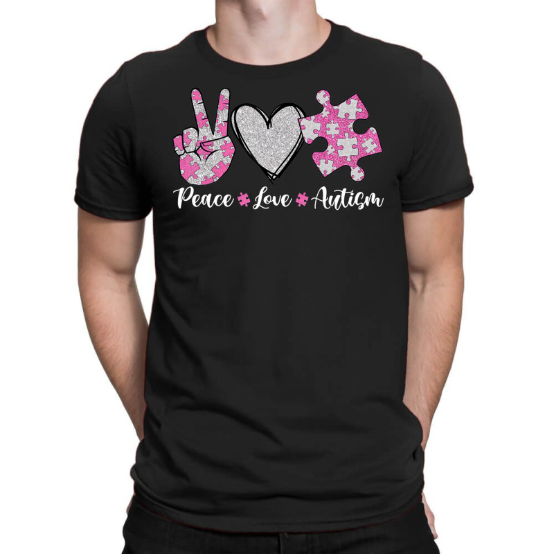 Peace Love Autism Autism Awareness Month Puzzle Heart Love T-Shirt by LeiThompson | Artistshot