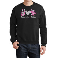 Peace Love Autism Autism Awareness Month Puzzle Heart Love Crewneck Sweatshirt | Artistshot