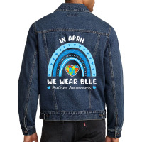 Puzzle Rainbow In April We Wear Blue Autism Awareness Month Men Denim Jacket | Artistshot