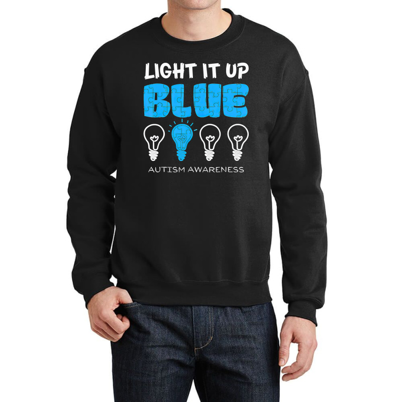 Light It Up Blue Autism Awareness Ribbon Puzzle Pieces Crewneck Sweatshirt | Artistshot