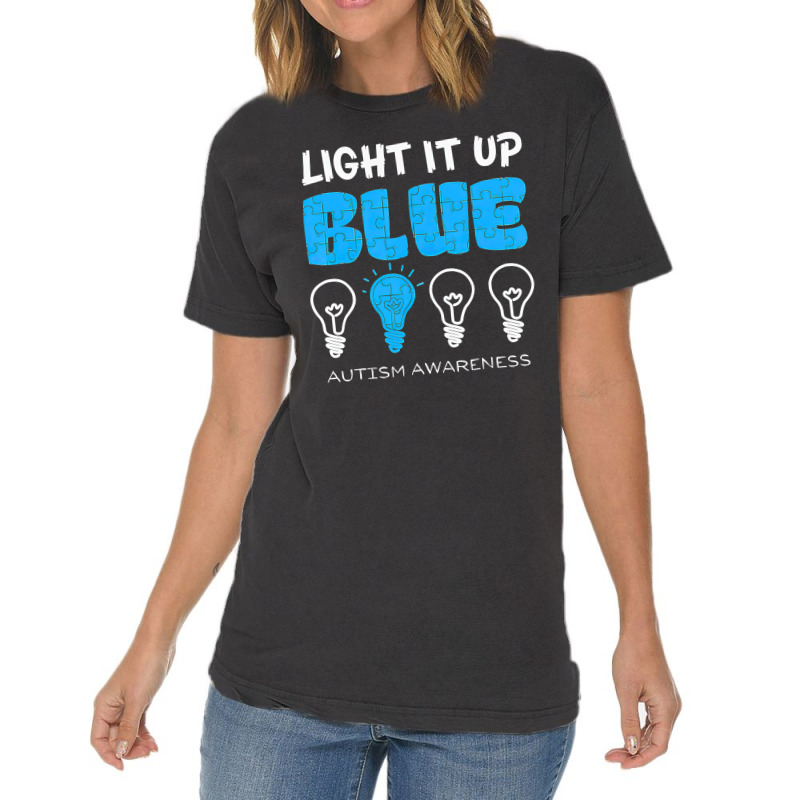 Light It Up Blue Autism Awareness Ribbon Puzzle Pieces Vintage T-shirt | Artistshot