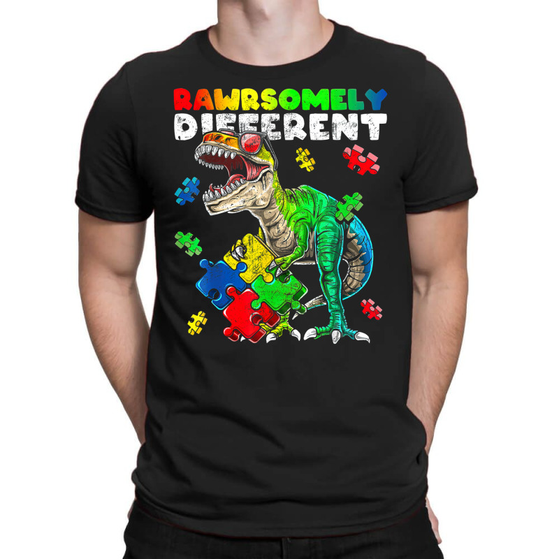 Rawrsomely Different Dinosaur Autism Awareness Puzzle T-Shirt by LeiThompson | Artistshot