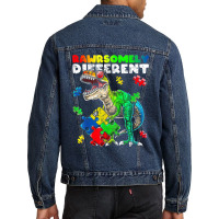 Rawrsomely Different Dinosaur Autism Awareness Puzzle Men Denim Jacket | Artistshot