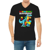 Rawrsomely Different Dinosaur Dino Autism Awareness V-neck Tee | Artistshot