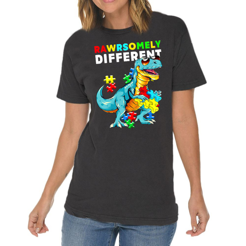 Rawrsomely Different Dinosaur Dino Autism Awareness Vintage T-Shirt by LeiThompson | Artistshot