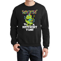 Rockin To A Different Tune Autism Awareness Dinosaur Crewneck Sweatshirt | Artistshot