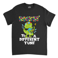 Rockin To A Different Tune Autism Awareness Dinosaur Classic T-shirt | Artistshot