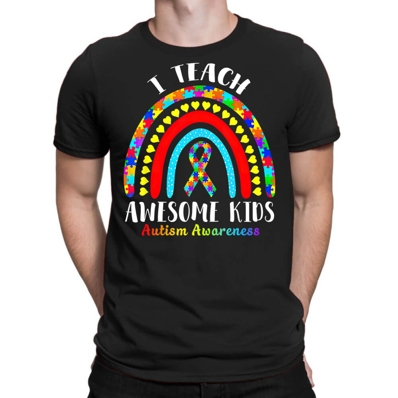 Rainbow I Teach Awesome Kids Ribbon Autism Awareness T-shirt | Artistshot