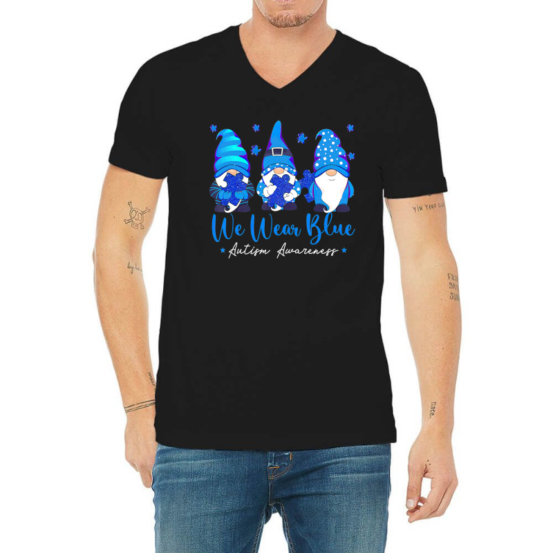 We Wear Blue Autism Awareness Gnomes V-neck Tee | Artistshot