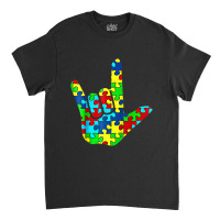 Cool Asl Love Sign Language Autism Awareness Support Classic T-shirt | Artistshot