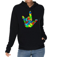 Cool Asl Love Sign Language Autism Awareness Support Lightweight Hoodie | Artistshot