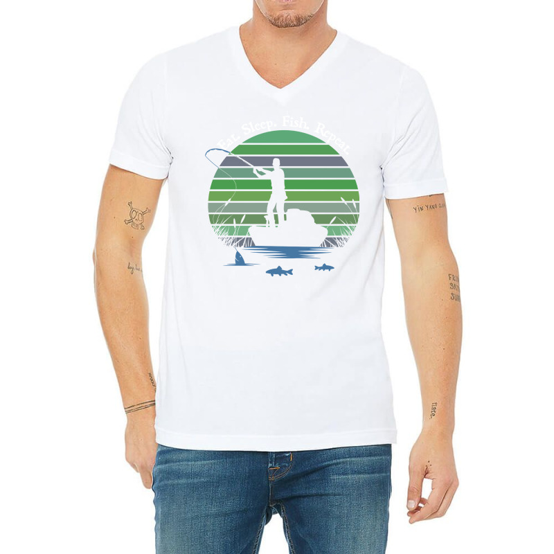 Father's Day Fishing Casting Silouette Eat Sleep Fish Sweatshirt V-neck Tee | Artistshot