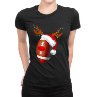 Football Christmas Football Santa Hat Reindeer Red Nose Funny Light 11 Ladies Fitted T-shirt | Artistshot