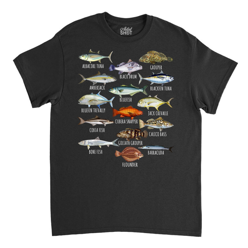 Fish Species Biology Types Of Saltwater Fish Fishing T Shirt Classic T-shirt by hutchisongruda | Artistshot