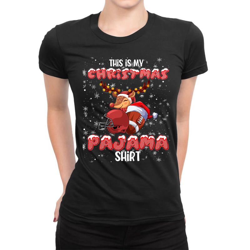 Football This Is My Christmas Pajama Football Christmas Light 12 Footb Ladies Fitted T-Shirt by golferu | Artistshot