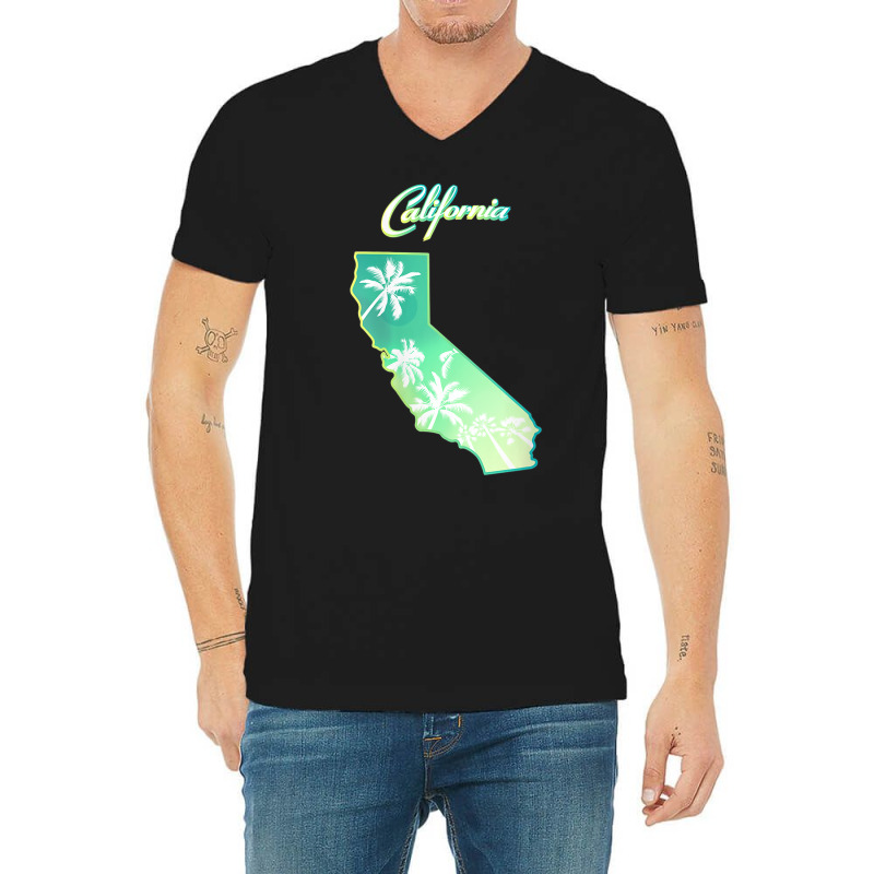 Womens California Map, Palm Trees View From Below In Los Angeles V Nec V-neck Tee | Artistshot