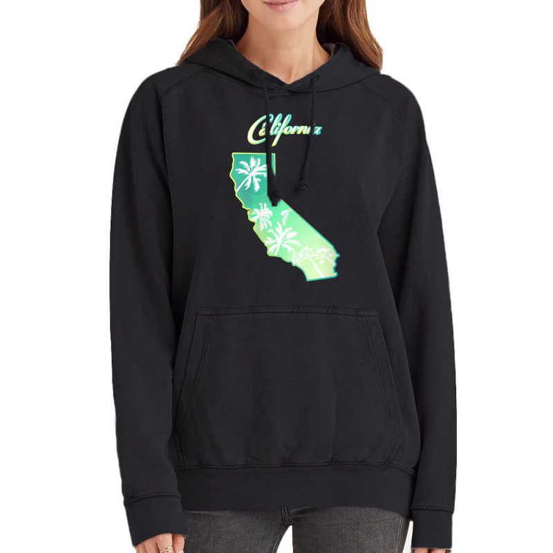 Womens California Map, Palm Trees View From Below In Los Angeles V Nec Vintage Hoodie | Artistshot