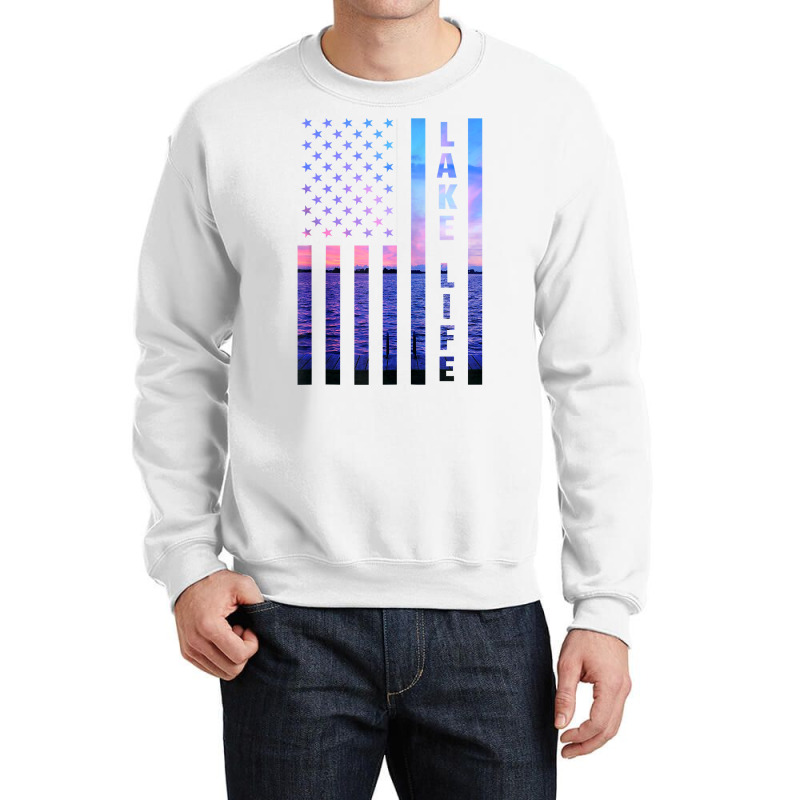 Lake Life American Flag Dock Sunset Wakeboarder Power Boat Zip Hoodie Crewneck Sweatshirt | Artistshot